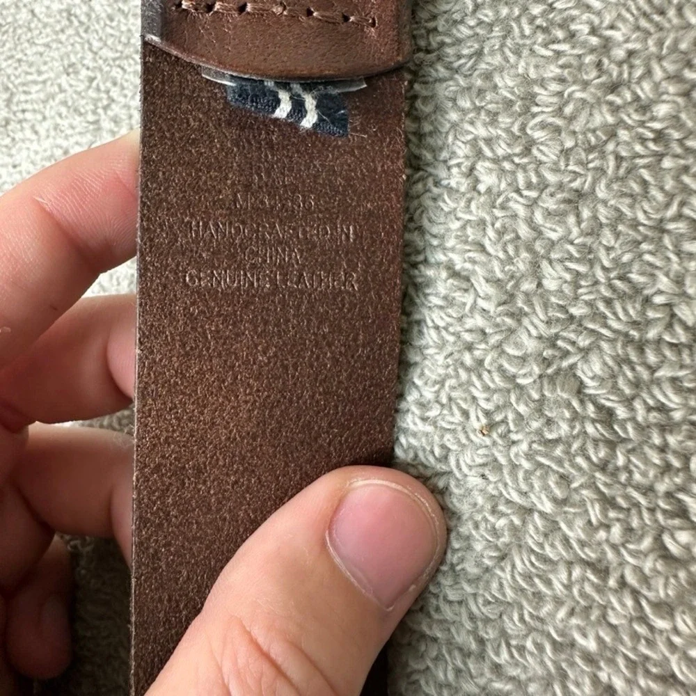 Nautica Mens Brown Genuine Leather Belt Gunmetal Buckle Size 38 Handcrafted